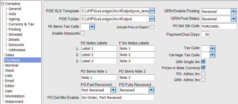 Configurations: Purchase Ledger