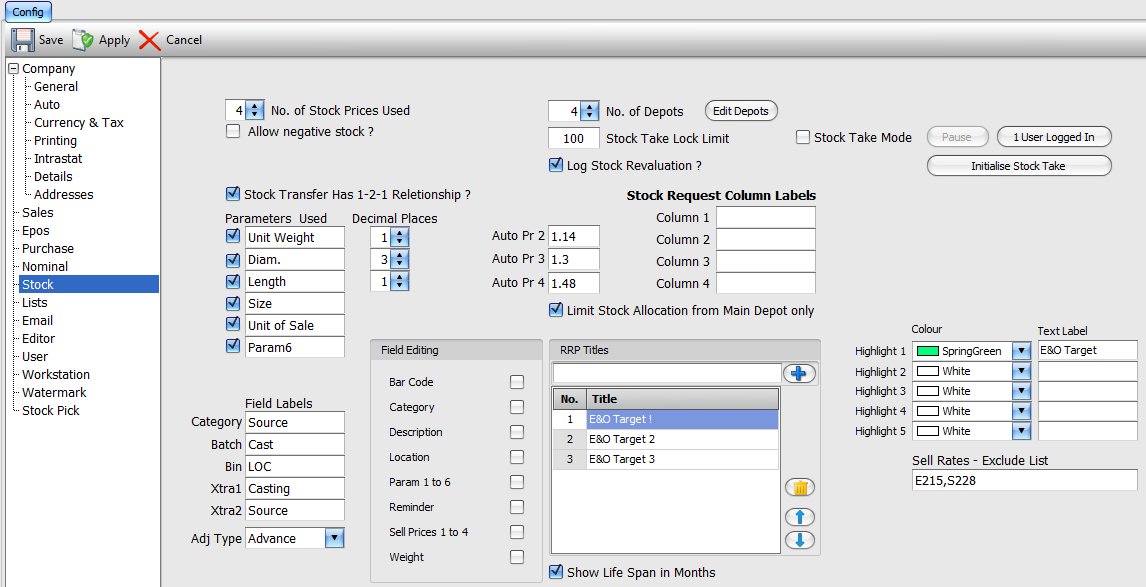 Configurations: Stock Control