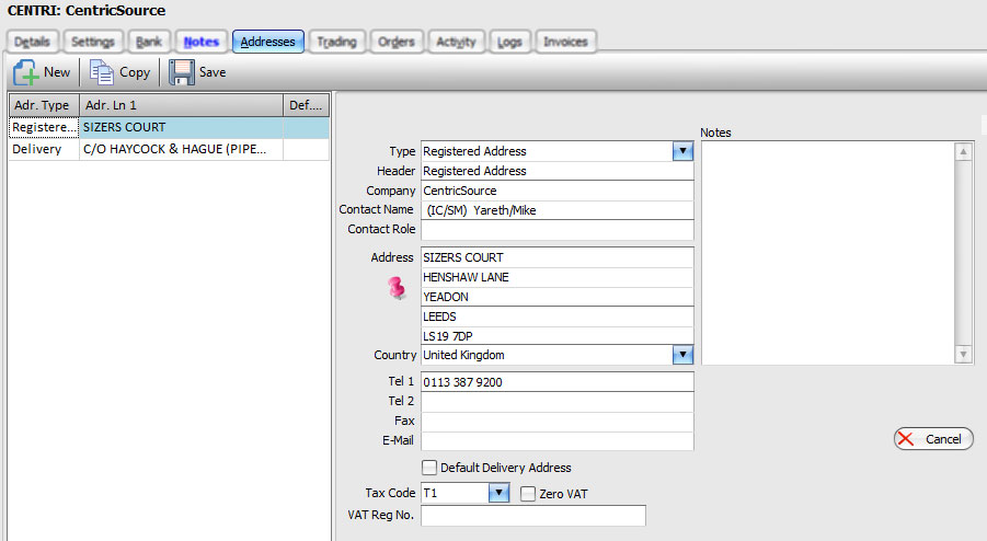 Customer Record: Address Book