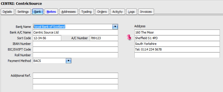 Customer Record: bank Tab