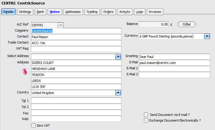 Customer Record: Detail Tab