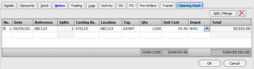 Stock Record: Opening Stock Balance