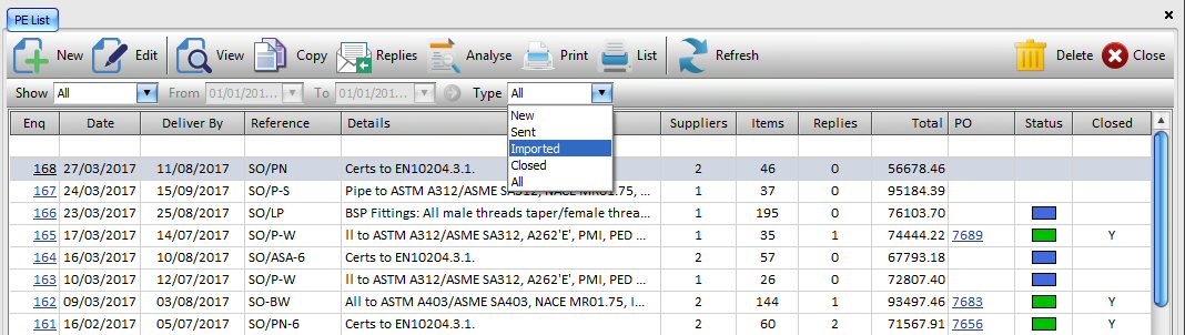 Purchase Order Enquiry List