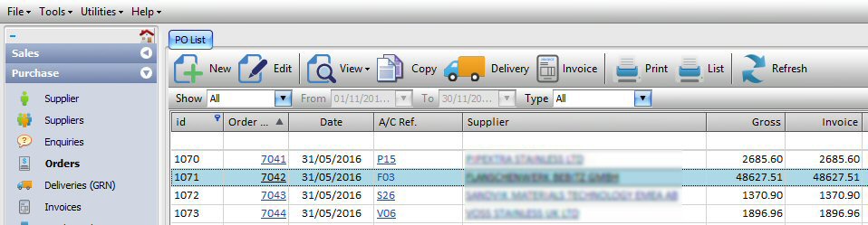 Purchase Order List