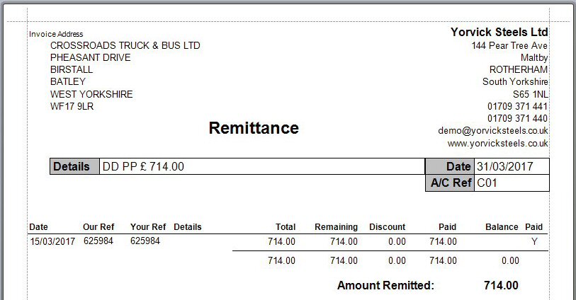 Supplier Rimittance: Advice Note Example