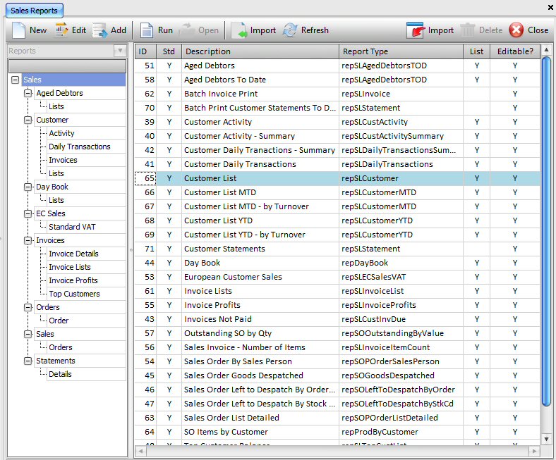 Reports: Sales Ledger