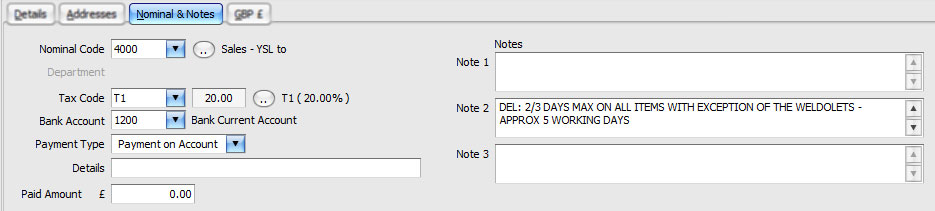 Sales Invoice: Nominal Tab