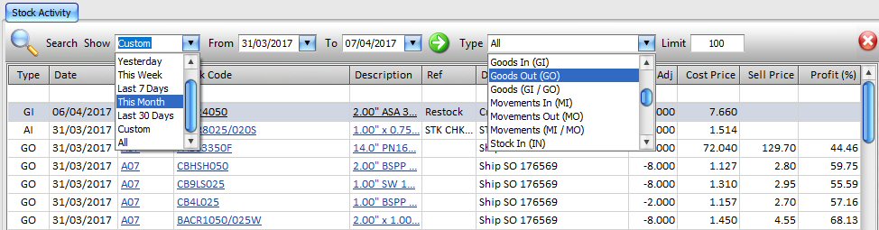 Stock Activity / Movements