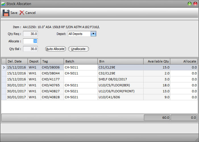 Stock Allocation Screen