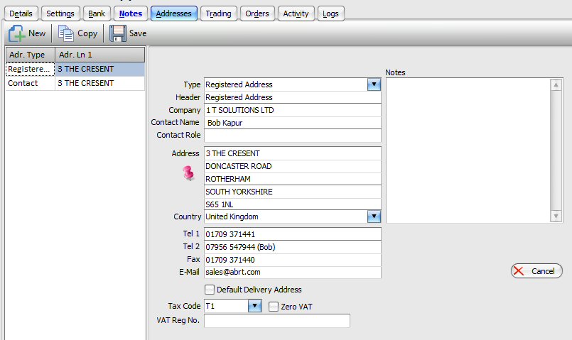 Supplier Address Book