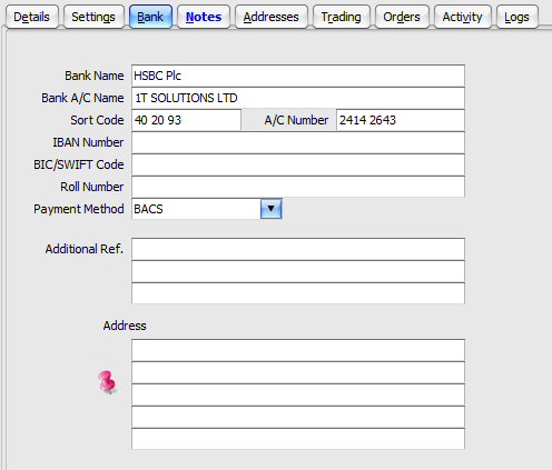 Supplier Bank Details