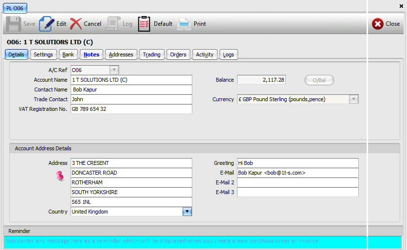 Supplier Record